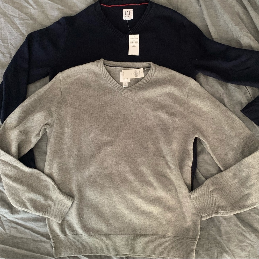 NWT 2 gap youth xl uniform sweaters navy and gray
